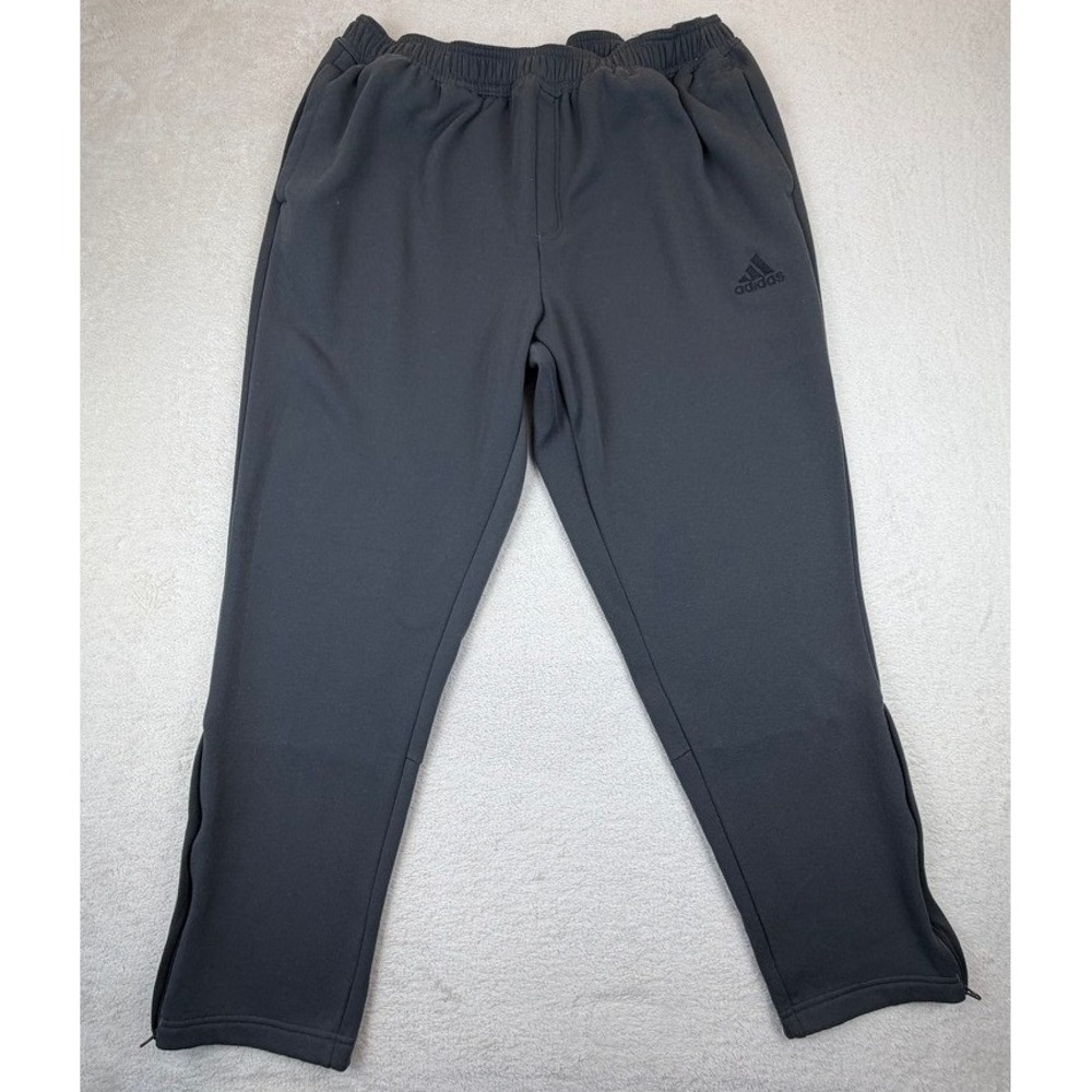 Adidas Mens Fleece Lined Track Pants Gray Joggers 2XL JC6022 Zip Ankle